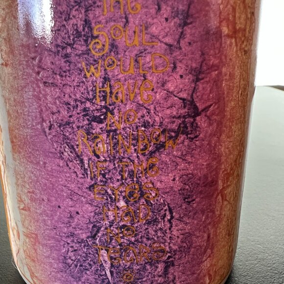 Laurel Burch Mug w/ Art of Lady w/ Bird Crown & Soulful Proverb ~ Metallic Gold - Picture 8 of 13